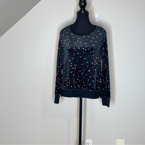 KATE SPADE Womens Velour Polka Dot Pajama Top Long Sleeve Velvet Loungewear - Picture 5 of 10